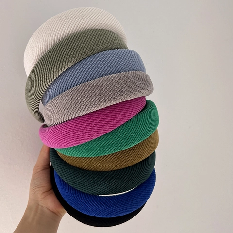 Padded Headband Wide Ribbed Knit Fabric Solid Color High Top Retro Hair Band For Women Versatile Fashion Accessory