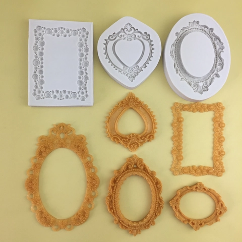 Stampo In Silicone Cornice Foto Barocco Retrò Cuore Ovale Quadrato Design Rilievo Decorazione Torte Resina DIY