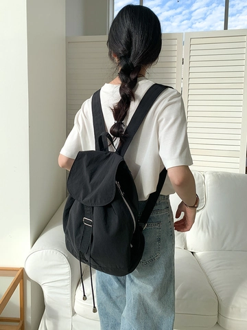 Zaino In Nylon Da Donna Stile Coreano Minimalista Con Coulisse E Patta Borsa Da Scuola Casual Versatile