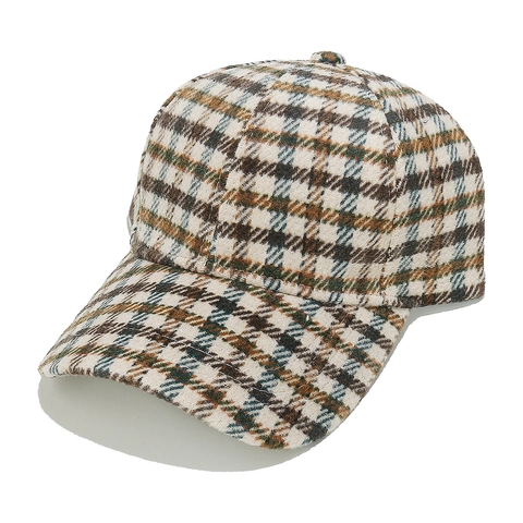 Karierte Wollene Baseballkappe Retro Britischer Stil Karomuster Herbst Winter Outdoor Sonnenschutz Hut Für Männer Frauen