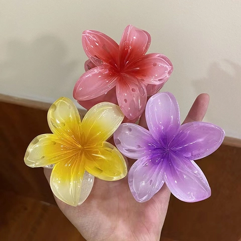 Gradient Plumeria Flower Hair Claw Clip Acrylic Resin Shark Hair Accessory For Women Summer Beach Vacation