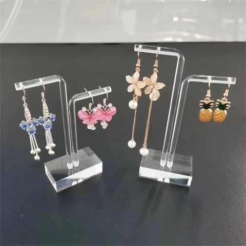 Earring Display Stand Transparent Acrylic L-Shaped High And Low Jewelry Storage Organizer Holder For Retail Showcase
