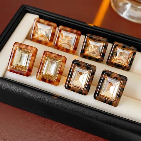 Quadratische Harz Strass Ohrstecker Mit Silver Earring Post Vintage Geometrischer Bernstein Schmuck Für Damen