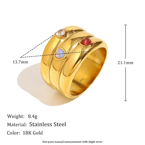 Adjustable Rings 18K Gold Plated Stainless Steel Faux Artificial Pearl Zircon Snake Flower Star Heart Layered Designs For Women