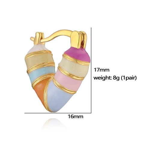 Heart Shaped Hoop Earrings Multi Color Striped Enamel Drip Oil Copper Metal Sweet Fashion Jewelry For Women Elegant