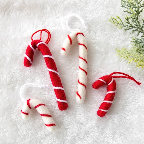 Handmade Wool Felt Christmas Candy Cane Hanging Ornaments Red White Spiral Stripe Mini Festival Home Tree Decor Pendants