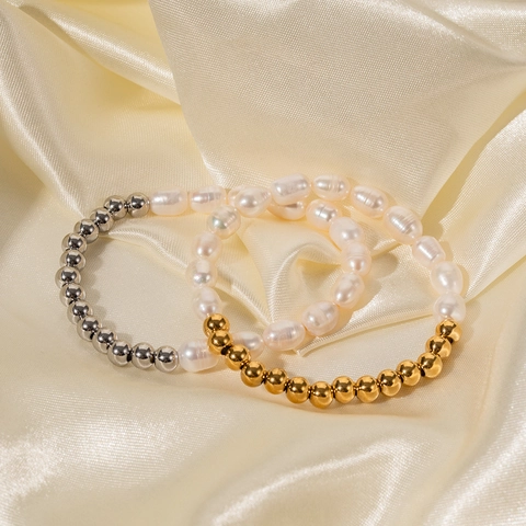 Bracelet Perles D'eau Douce Avec Perles En Acier Inoxydable Plaqué Or PVD Bijoux Élégants Pour Femmes