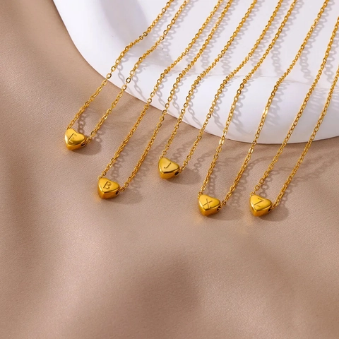 Edelstahl Vergoldete Kette Und Kupfer Herz Buchstaben Kette Für Damen Pfirsich Herz Anhänger Minimalistischer Schmuck
