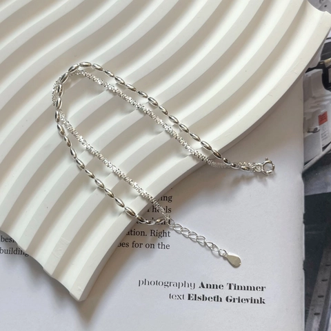 Bracciale in Argento Sterling 925 Doppio Strato per Donna Minimalista Catena di Perline Regolabile Design di Nicchia Gioielli
