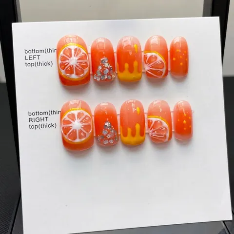 Summer Fresh Hand Painted Three-Dimensional Blush Jelly Orange Press On Nails Manual Manicure False Nail Tips For Women