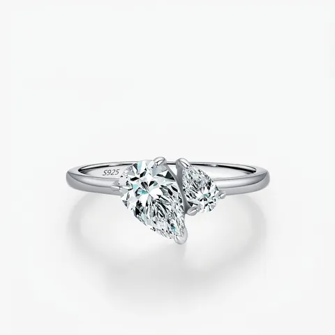 925 Sterling Silber Ring Doppel Birnenform Klarer Zirkon Ineinander Verschlungen Minimalistischer Eleganter Schmuck Damen