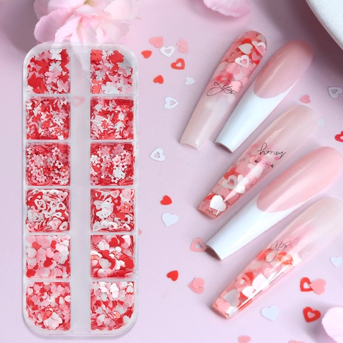 Paillettes Per Unghie Plastica PET Cuore Farfalla Forme Di Fiori San Valentino Manicure Fai Da Te Romantico Colorato