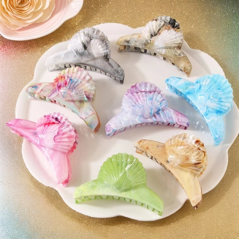 Grandi Mollette Per Capelli Per Donne Eleganti Acetato Acrilico Conchiglia Forma Quadrata Motivo Marmo Accessorio Capelli