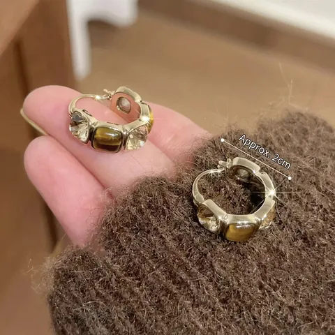 Vintage Braune Resin Strass U Förmige Creolen Retro Legierung Geometrischer Schmuck Für Damen Hochwertiger Stil