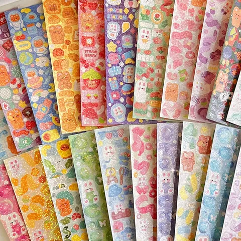 Laser Glitter DIY Guka Stickers Cute Cartoon Ribbons Bubbles For Scrapbooking Journal Decoration Korean Style Kawaii