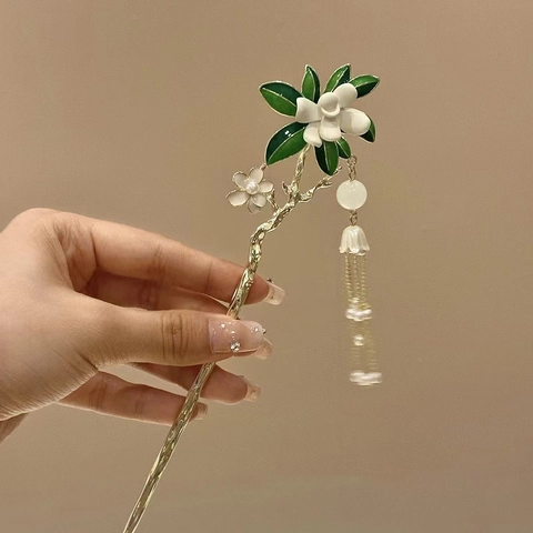 Hair Stick Alloy Faux Artificial Pearl Tassel Chinese Style Vintage Floral Butterfly Accessory Women Elegant Hanfu Headpiece