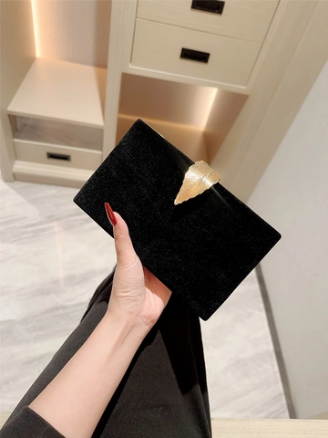 Bolso De Noche De Terciopelo Con Cierre De Hoja Dorada Correa De Cadena Elegante Bolso De Mano Para Boda Fiesta
