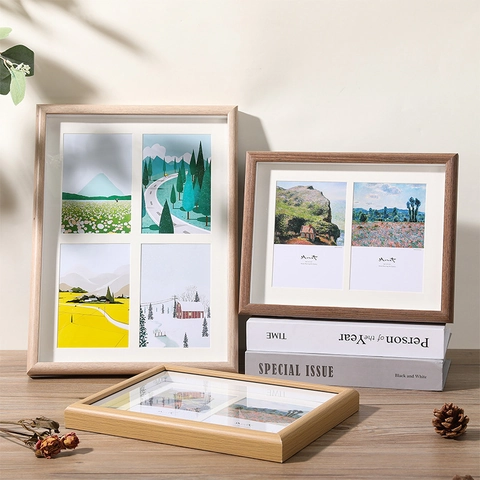 Multi Opening Photo Frame Wood Texture Plexiglass Collage Picture Frame Tabletop Wall Mounted Nordic Minimalist Home Decor