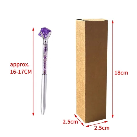 Penna A Sfera Cristallo Naturale Pietra Grezza Ghiaia Metallo Argento Ufficio Cartoleria Regalo Creativo Strumento Scrittura