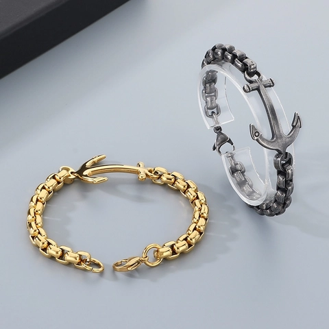 Pulsera De Ancla Para Hombre De Acero Inoxidable Estilo Náutico Cadena De Caja Gruesa Joyería Accesorio De Moda Regalo Para Él