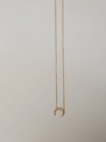Collana con Pendente a Mezzaluna in Argento Sterling 925 da Donna Placcata Oro con Intarsio di Strass Gioielli Minimalisti