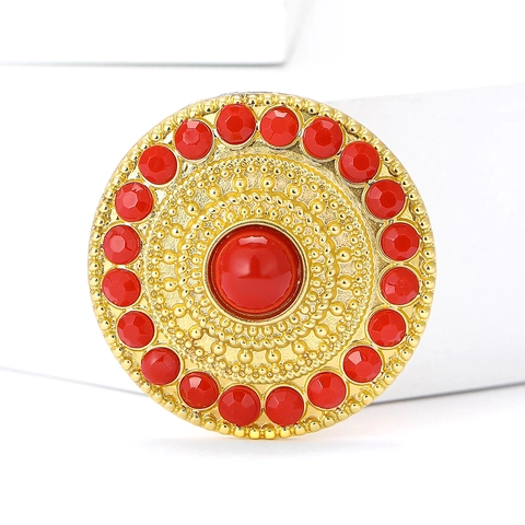 Round Alloy Rhinestone Brooch Pin For Women Turkish Retro Court Style Matte Gold Finish For Suits Shawls Accessory