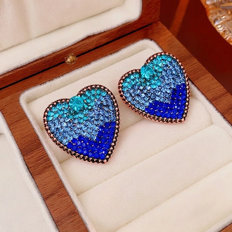 Heart Stud Earrings With Gradient Rhinestone Alloy And 925 Sterling Silver Earring Post Vintage Palace Luxury For Women