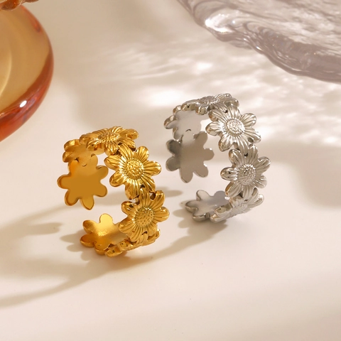 Anello Girasole Margherita Acciaio Inossidabile Regolabile Aperto Gioielli Di Moda Per Donne