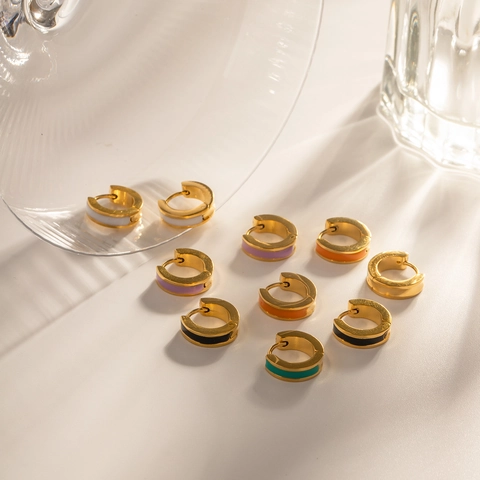French Style Enamel Stainless Steel Hoop Earrings Colorful Electroplated Small Huggie Earrings For Women Fashion Jewelry
