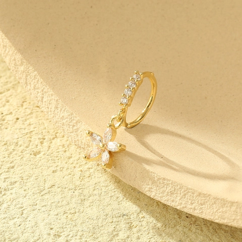 Exquisite Flower Zirconia Copper Gold Plated Nose Ring For Women Fashion Piercing Jewelry 14K Gold Purity Floral Nose Hoop