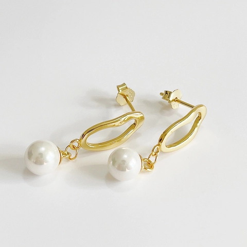 Irregular Geometric Shell Artificial Pearl Drop Earrings S925 Sterling Silver Gold Plated Minimalist Elegant Jewelry For Women