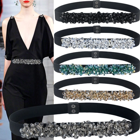 Dames Elastische Taille Riem Strass Kristallen Bloem Decoratieve Hoge Taille Cincher Voor Jurken Elegant Glinsterende Mode