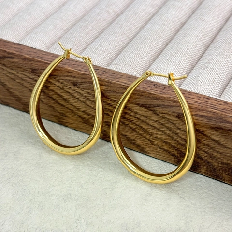 Orecchini A Cerchio A Goccia Rame Placcato Oro Reale Minimalista Cavo Esagerato Gioielli Da Donna Eleganti