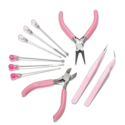 Professional Jewelry Making Tools Steel Pliers Tweezers For DIY Crafting Pink Handles Multifunctional Precision