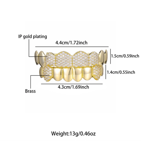 Grillz Brass Teeth Cap With Cubic Zirconia Iced Out Hip Hop Mouth Jewelry Accessories Shinning Shiny Smooth Face Style