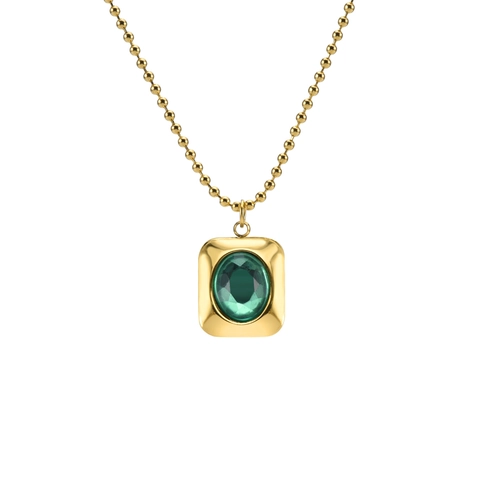 Bijoux Élégants En Zircon Vert Collier Et Boucles D'Oreilles En Acier Inoxydable Plaqué Or Pour Femmes Style Palais Vintage