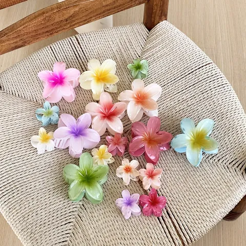 Flower Hair Claw Clip Plumeria Frangipani Gradient Resin Matte Hairpin Hawaiian Beach Vacation Accessories For Women