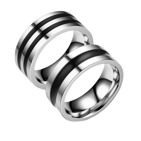 Minimalist Stainless Steel Band Ring Black Drip Oil Groove Polished Jewelry For Men Women Couple Simple Fashion Punk