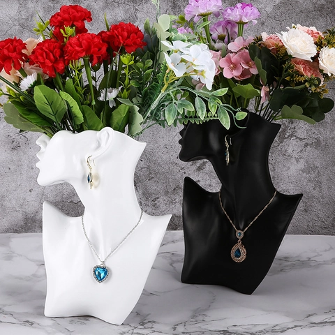 Modern Resin Portrait Silhouette Jewelry Display Stand Necklace Earring Holder Creative Human Face Flower Vase Home Artistic Decor