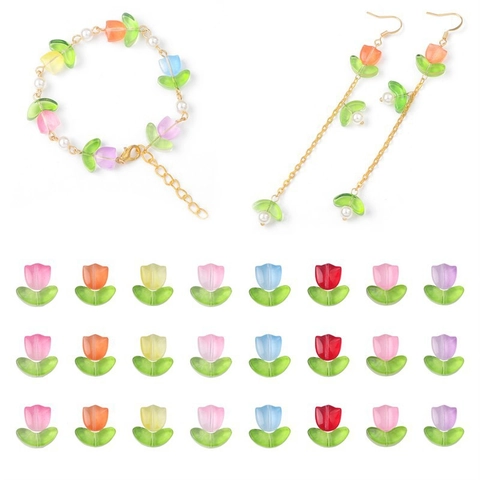 Handmade Tulip Flower Glass Beads For Jewelry Making DIY Gradient Jelly Loose Beads For Bracelet Earring Findings Accessories