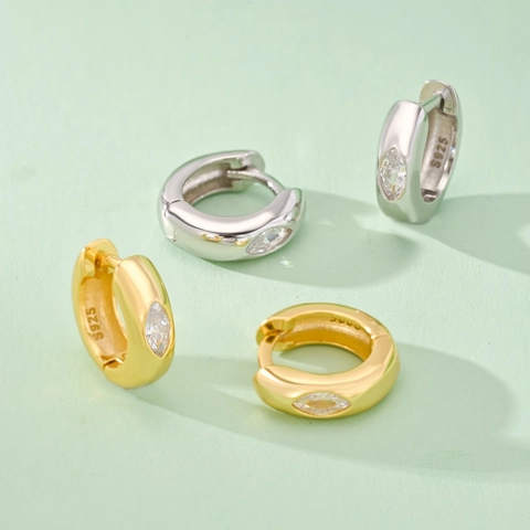 925 Sterling Silver Marquise Zirconia Hoop Earrings Minimalist Metal Style Geometric Small Earrings For Women Fashion Jewelry
