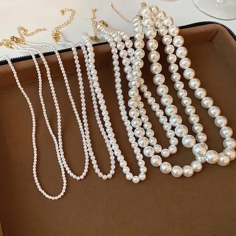 Elegant Faux Artificial Pearl Necklace Minimalist French Style Alloy Lobster Clasp Adjustable Chain Jewelry For Women Fashion