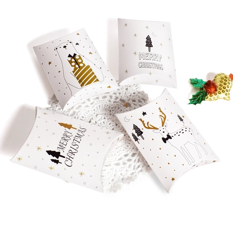 Kerst Kussen Geschenkdozen Opvouwbare Witte Papieren Doos Snoepverpakking Rendier Ijsbeer Ontwerp