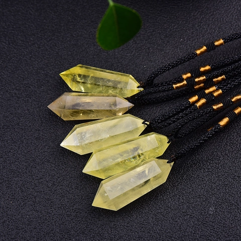 Collana con Pendente a Colonna Esagonale in Citrino Naturale Cristallo Curativo Corda Intrecciata Nera Gioielli Minimalisti