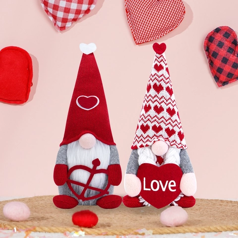Valentine Day Gnomes Faceless Doll Cupid Heart Plush Knitted Desktop Ornament Home Holiday Party Decor Love Theme