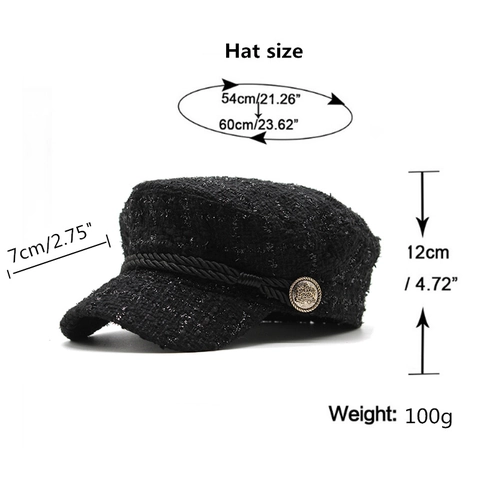 Damen Tweed Schirmmütze Retro Britischer Stil Baker Boy Hut Mit Seilverzierung Und Goldknopf Accessoires