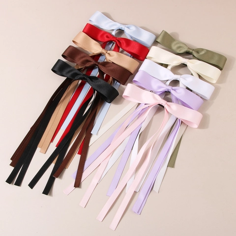 Women Satin Ribbon Bow Hair Clips Long Streamer Elegant Hairpins Sweet Duckbill Clips Korean Style Trendy Headwear