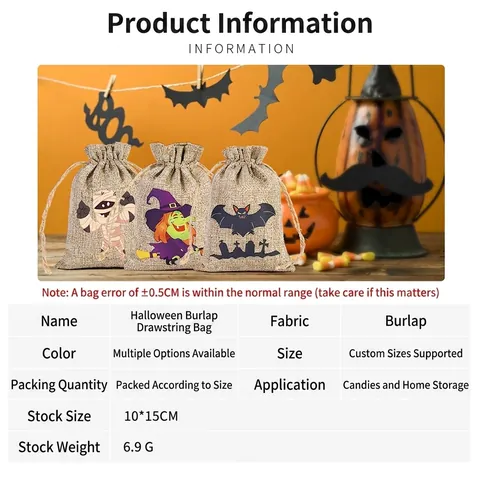 Halloween Drawstring Gift Bags Burlap Cartoon Pattern Treat Pouch Small Candy Sack Party Favor Goodie Bags Durable Linen