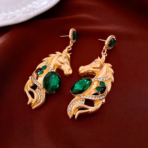 Orecchini A Testa Di Cavallo Lega Strass Pietra Preziosa Gioielli Di Lusso Vintage Con Perno In Argento Per Donna