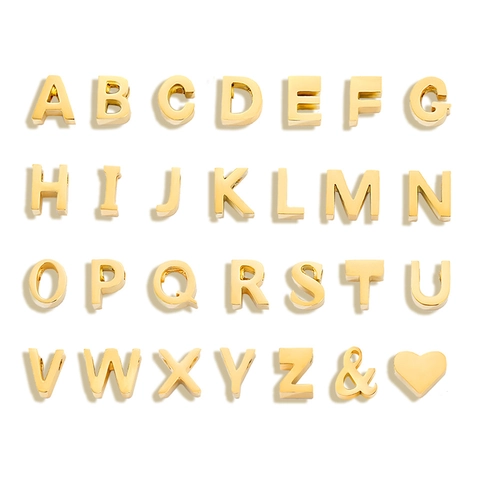 Roestvrij Staal 3D Alfabet Charms Voor Sieraden Maken DIY Letter Hart Symbool Hangers Goud Zilver Roségoud Armband Ketting Accessoires